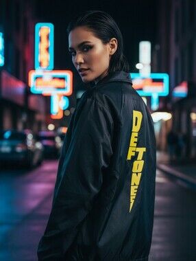 Black and Yellow Deftones Logo Windbreaker Jacket